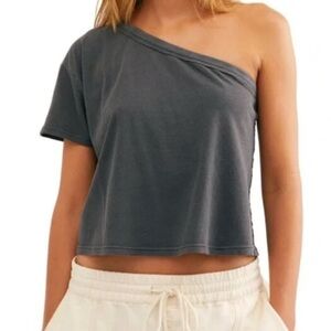 We The Free Charcoal One-Shoulder Crop Top